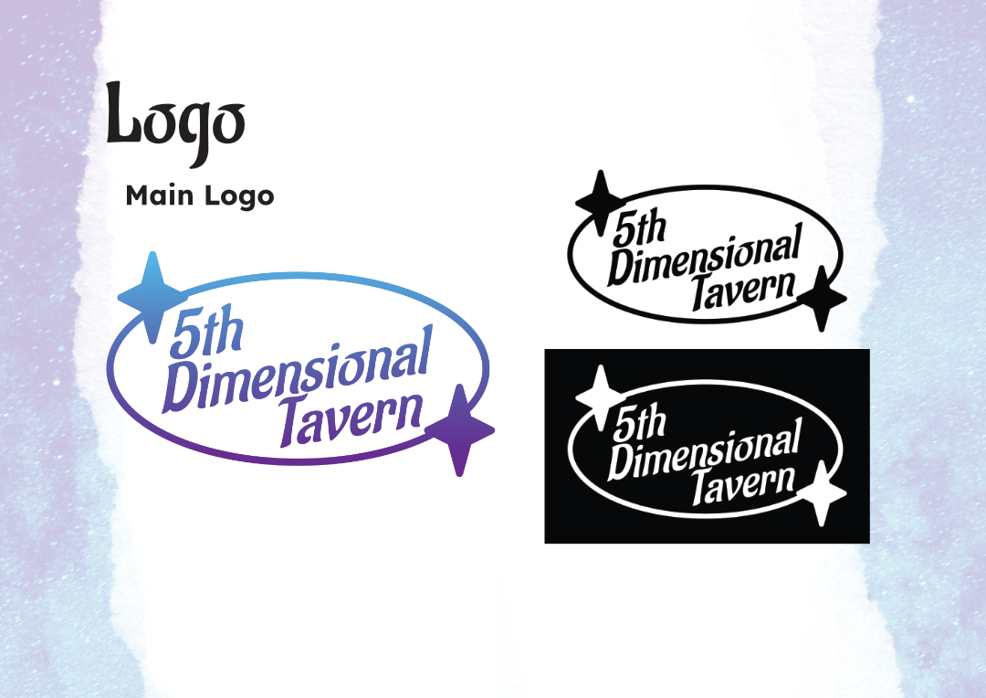 Logo Design. 5th Dimensional Tavern ist gestapelt, und ist gekreist mit einem Oval and zwei Stärne.